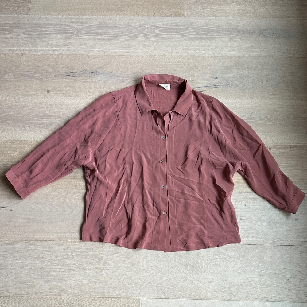 Poetry 100% silk mauve dusty Pink Button-Up Blouse sz 12